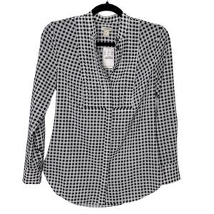 NWT J. Crew Button down Black White Long Sleeve Shirt Plaid Pleated top XXS